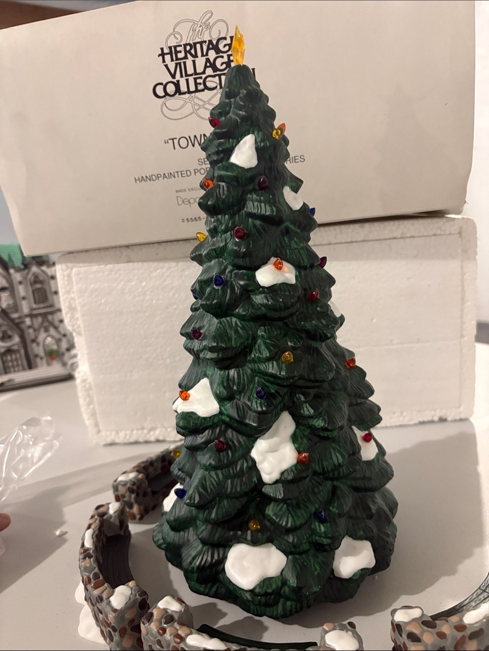 Department 56 Green Ceramic Christmas Tree with Multicolored Lights